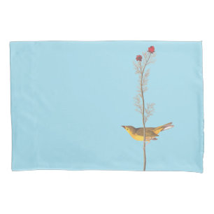 Housse D'oreillers Oiseau de Paruline à capuchon Audubon sur Fleur ro
