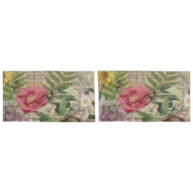 Housse D'oreillers Oiseau Nid Floral Jardin Fleur Papillon Art (Dos-Set)