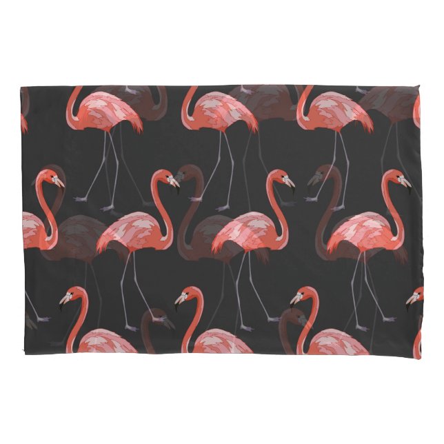 Housse D'oreillers Oiseaux tropicaux, flamants roses, sans soudure (devant)