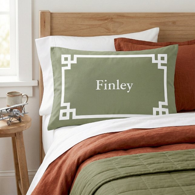 Housse D'oreillers Olive Green Monogramme Clé Grecque Standard (Créateur téléchargé)