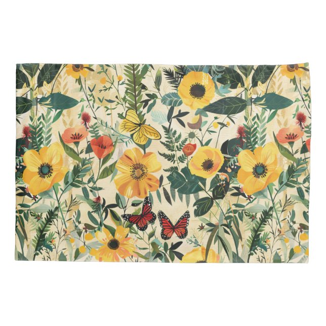 Housse D'oreillers Ombre de Coussin floral blanc de prairie papillon (Dos-gauche)