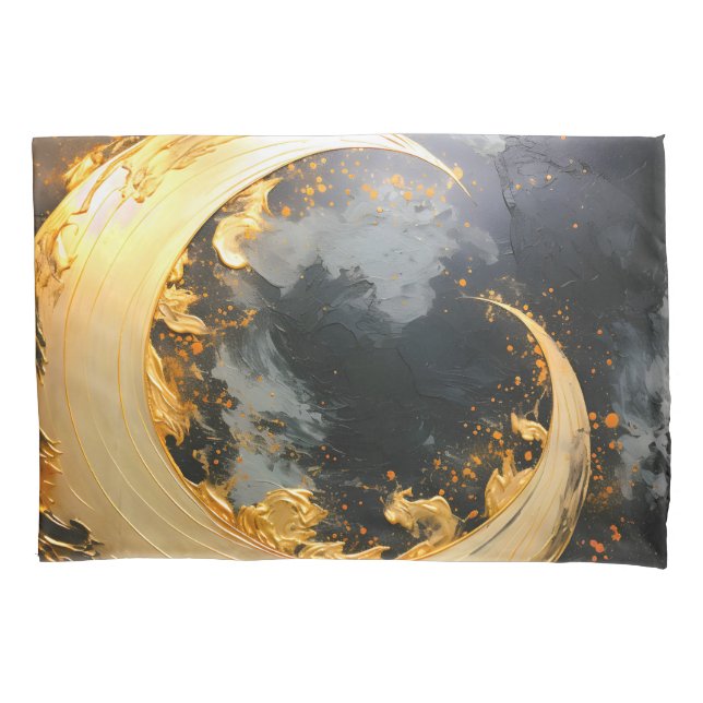 Housse D'oreillers Or noir Abstrait Tourbillon Lune Moderne (devant)
