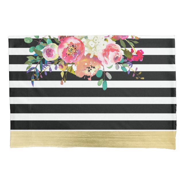 Housse D'oreillers Or Noir Blanc Moderne Floral Glam Chic Glamour (devant)