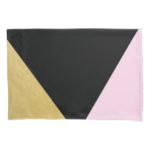 Housse D'oreillers Or Noir & Rose Bloc de Couleur Mod Glam Triangles