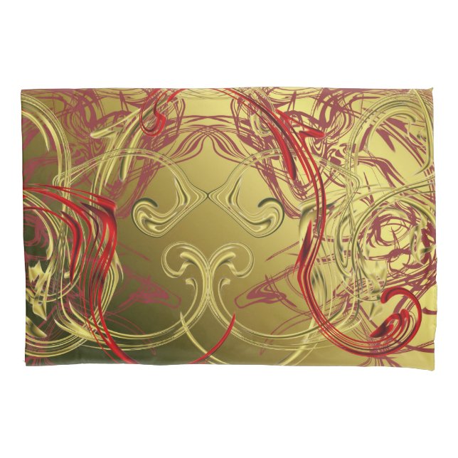 Housse D'oreillers or, rouge et noir brillant de couleur festive (devant)