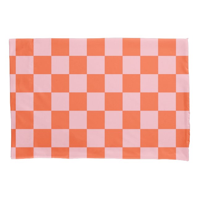 Housse D'oreillers Orange and Pink Checkerboard Pattern (devant)
