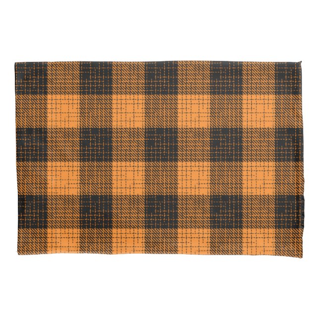 Housse D'oreillers  Orange Black Crosshatch Buffalo Check (devant)