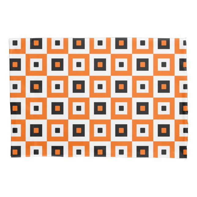 Housse D'oreillers Orange Black White Checkered Squares Pattern (devant)