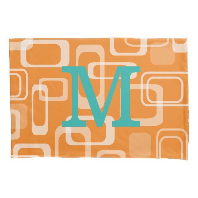 Housse D'oreillers Orange retro imprimé monogrammed oreiller (devant)
