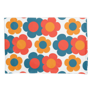 Housse D'oreillers Orange Rouge Bleu Rétro Y2K Gras Fleur