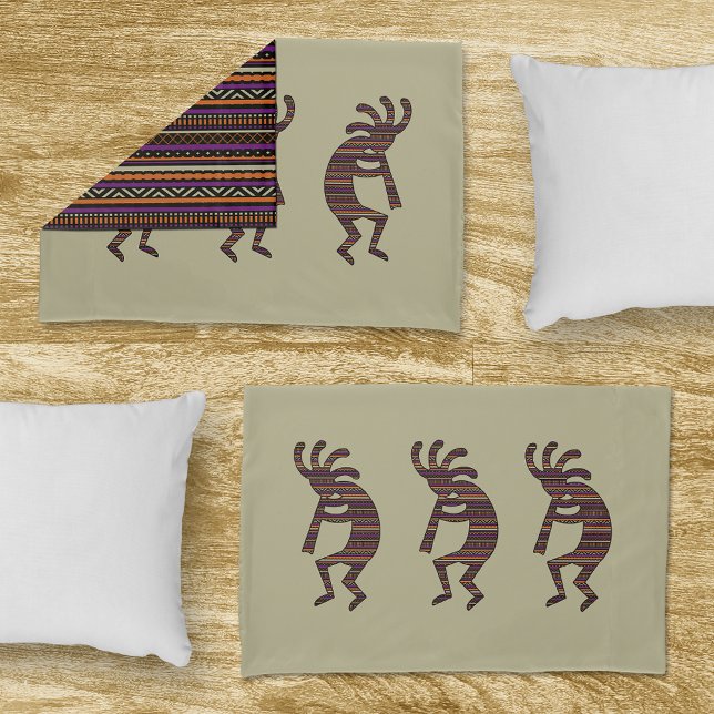 Housse D'oreillers Orange Violet Tan Noir Sud-Ouest Kokopelli (Créateur téléchargé)