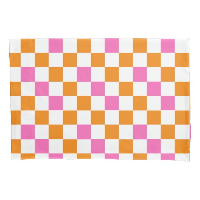 Housse D'oreillers Orange White Pink Checkered Pattern Design  (devant)