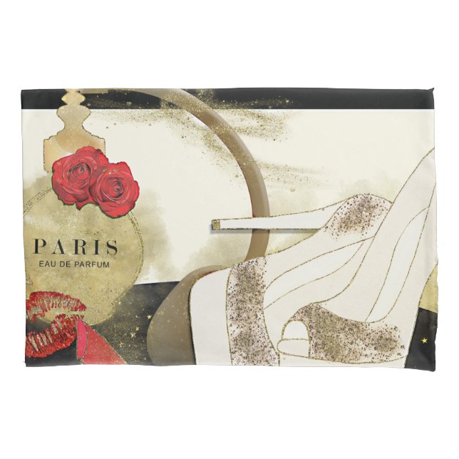 Housse D'oreillers Oreiller Paris Parfum Parfum Roses Talons & Rouge  (devant)