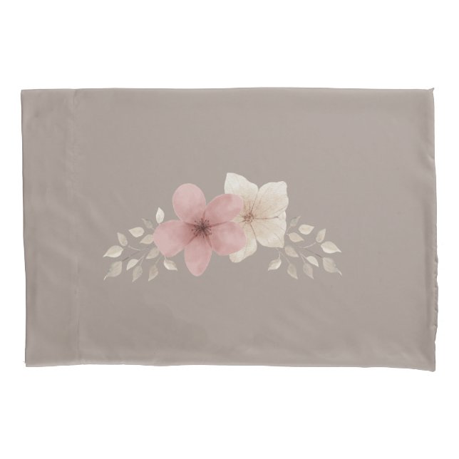 Housse D'oreillers Oreillère à fleurs rose et taupe (devant)