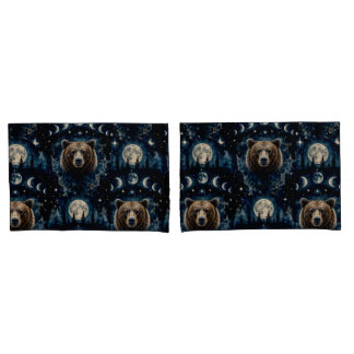 Housse D'oreillers Ours au Clair de Lune Motif Aquarelle | Forêt Céle