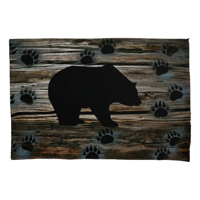 Housse D'oreillers Ours Noir Ours Noir Pâtes Bois Rustique (devant)