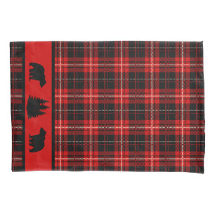 Housse D'oreillers Ours Noir Rouge Plaid Russe Cabine