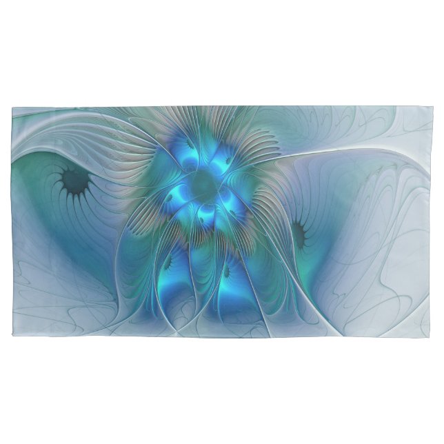 Housse D'oreillers Ovations debout, Fractale abstraite bleu turquoise (devant)