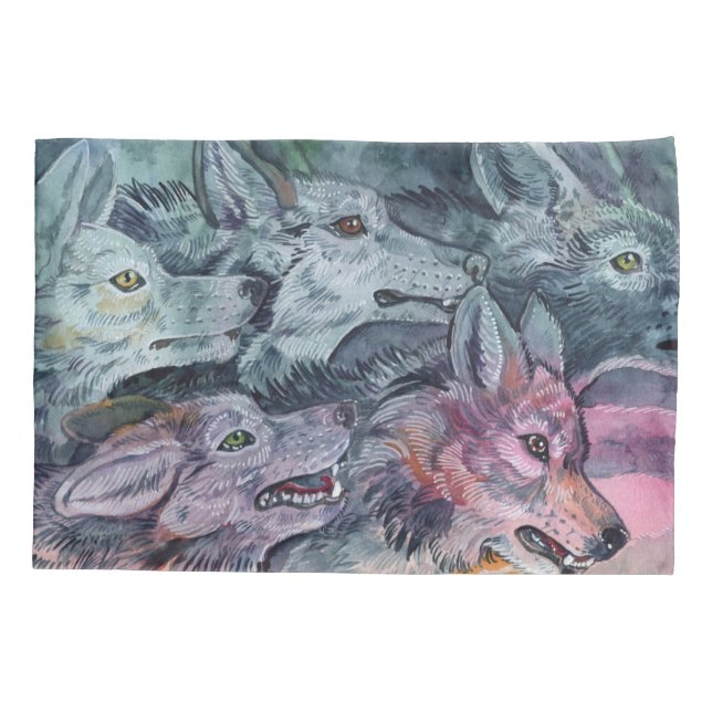Housse D'oreillers Pack Wolf aquarelle (Dos)