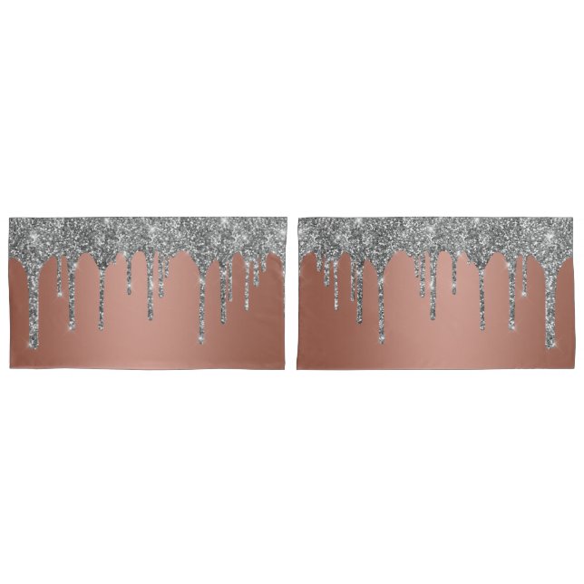 Housse D'oreillers Paillettes Argentées Élégantes Drips Rose Gold (devant-Set)