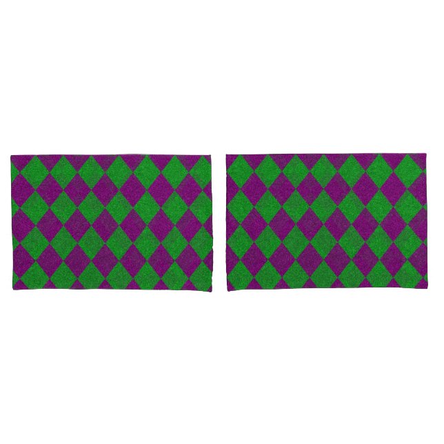 Housse D'oreillers Paillettes de diamant violet et vert (devant-Set)