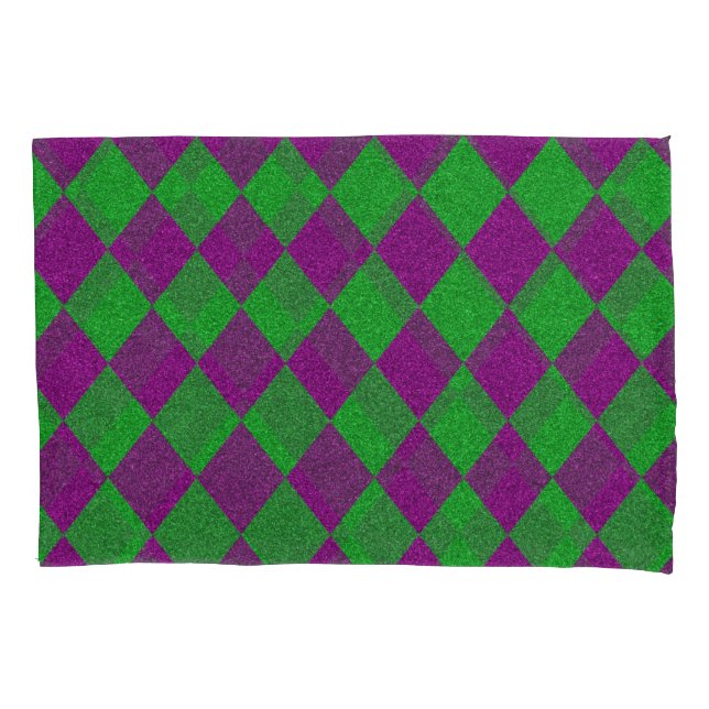 Housse D'oreillers Paillettes de diamant violet et vert (devant)
