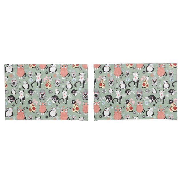 Housse D'oreillers Paire de chats mignonne de oreiller (devant-Set)