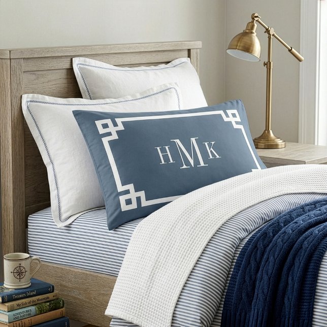 Housse D'oreillers Paire de standard Monogramme à Clé Grecque Bleu La (Créateur téléchargé)