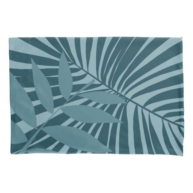 Housse D'oreillers palme & feuille tropicale abstrait en gris vert bl (devant)