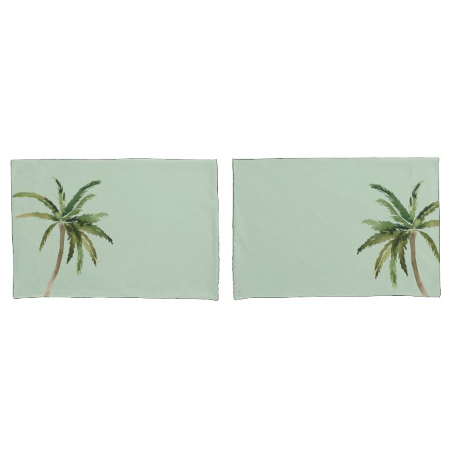 Housse D'oreillers Palmiers Aquarelle Tropicaux Vert Clair (devant-Set)