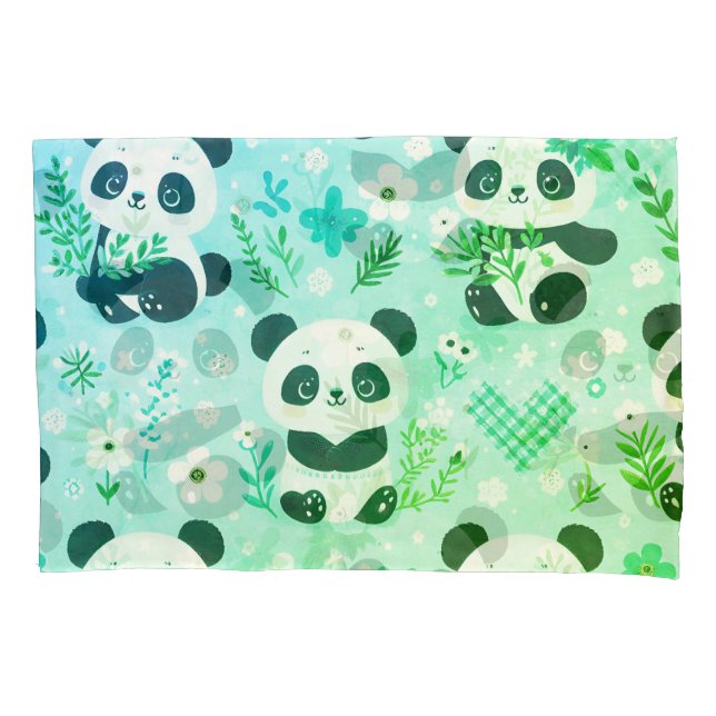 Housse D'oreillers Panda Bear Motif Vert Imprimer (devant)