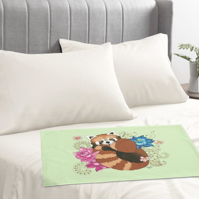 Housse D'oreillers Panda Rouge Lotus Fleurs Henné (Créateur téléchargé)