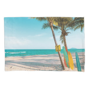 Housse D'oreillers Panneaux de surf sur la plage lancer oreiller