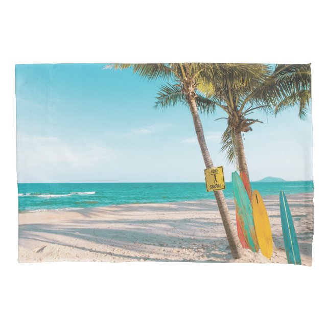 Housse D'oreillers Panneaux de surf sur la plage lancer oreiller (devant)