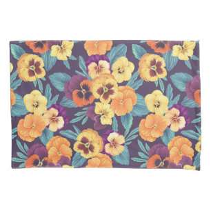 Housse D'oreillers Pansies sur violet de prune