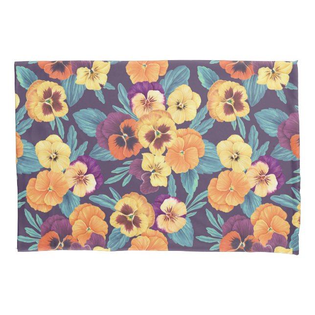 Housse D'oreillers Pansies sur violet de prune (devant-gauche)