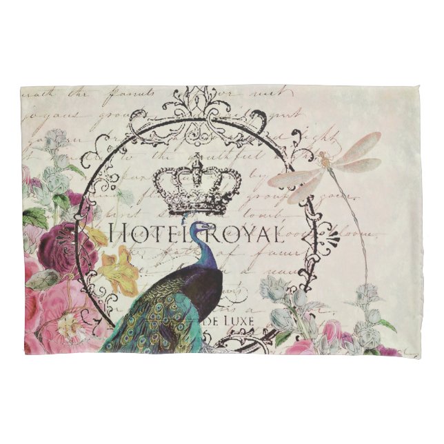 Housse D'oreillers Paon et fleurs printanières (devant)