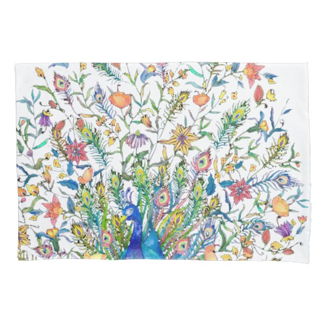 Housse D'oreillers Paon floral aquarelle  (devant)