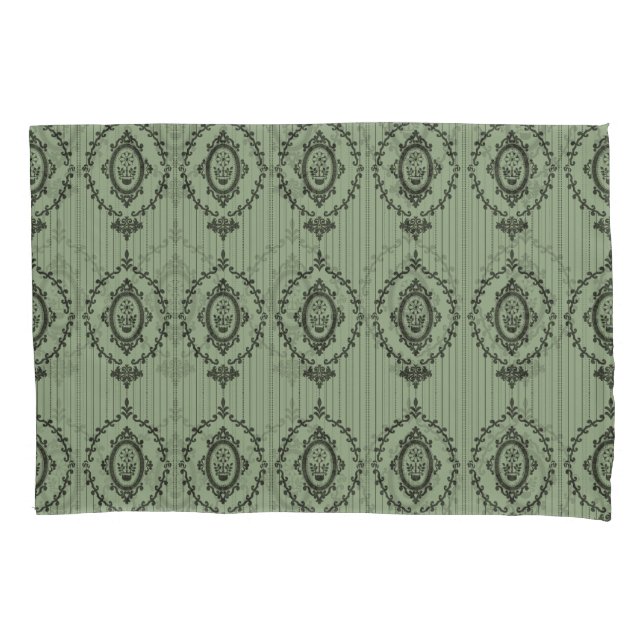 Housse D'oreillers Papier peint baroque en vert (devant-gauche)