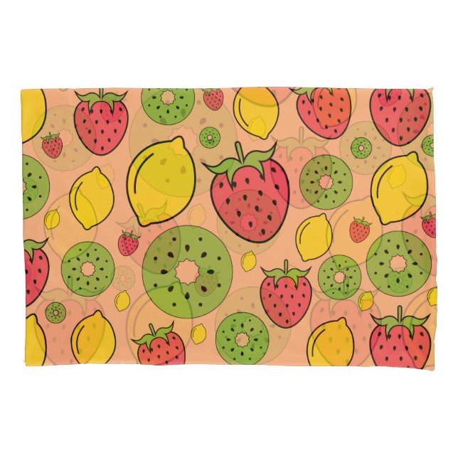 Housse D'oreillers Papier peint de fruits : fraises, citrons, kiwis. (devant)