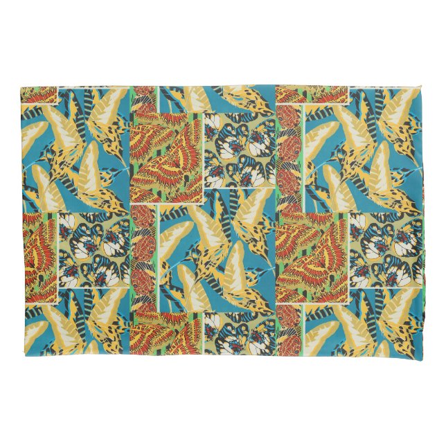 Housse D'oreillers Papillon Art Déco Jaune et Turquoise Vibrants (devant)