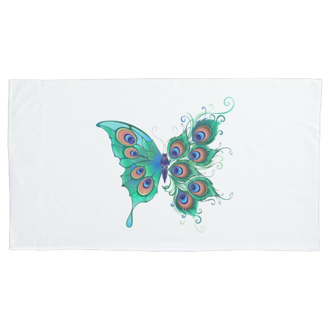 Housse D'oreillers Papillon aux plumes de paon vert (devant-gauche)