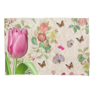 Housse D'oreillers Papillon de tulipe rose coussin Coque
