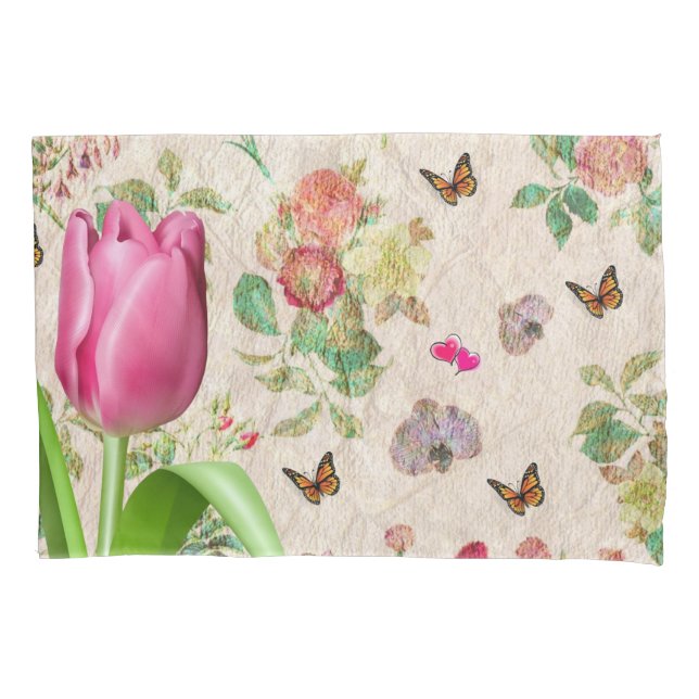 Housse D'oreillers Papillon de tulipe rose coussin Coque (devant)
