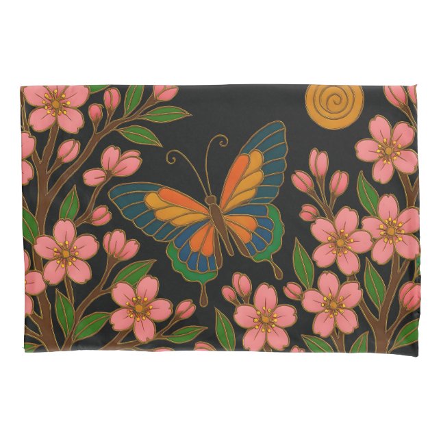 Housse D'oreillers Papillon Fleur de Cerisier Lune (devant)