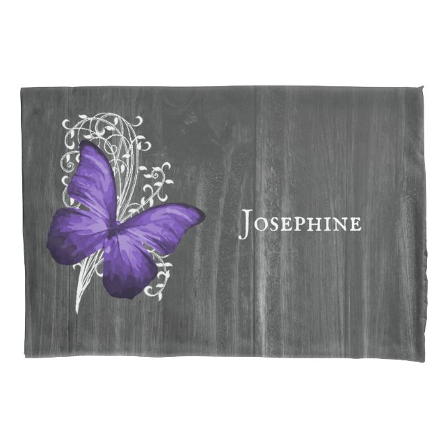 Housse D'oreillers Papillon rustique pourpre Pillowcase personnalisé (devant)
