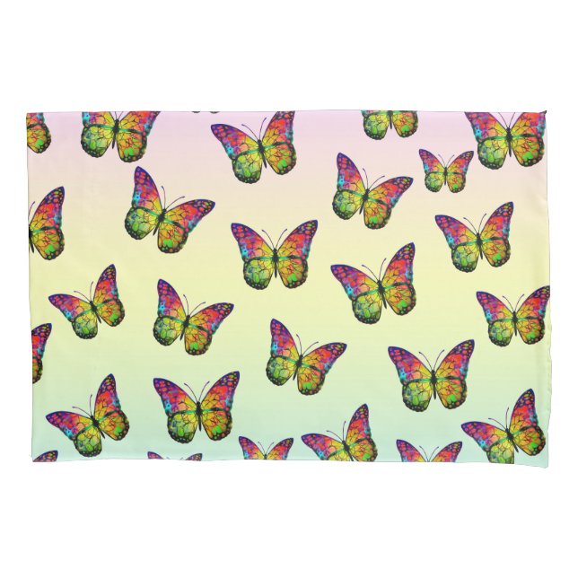 HOUSSE D'OREILLERS PAPILLONS ABSTRAITS COLORÉS  (devant)