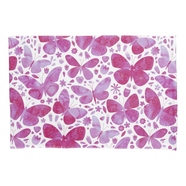 Housse D'oreillers Papillons Aquarelle Magenta Rose (devant)