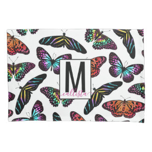 Housse D'oreillers Papillons colorés Aquarelle Motif Monogramme