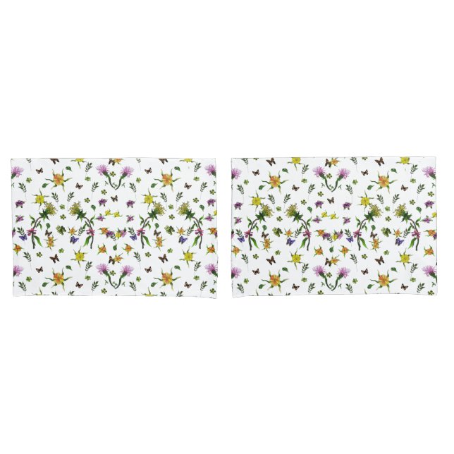 Housse D'oreillers Papillons et fleurs (devant-Set)